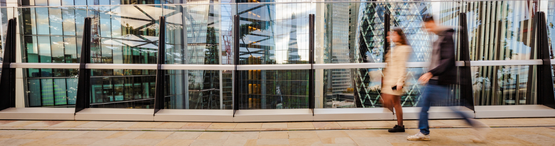 Urban couple in London business district.