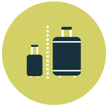 Carry-on and checked baggage in a green circle