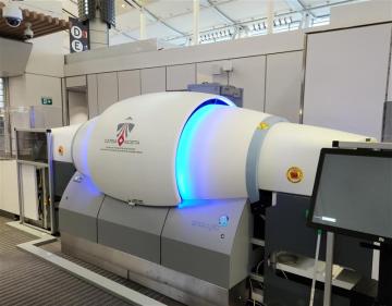 An image of a new CT-Xray machine at the domestic-international checkpoint at Pearson International Airport